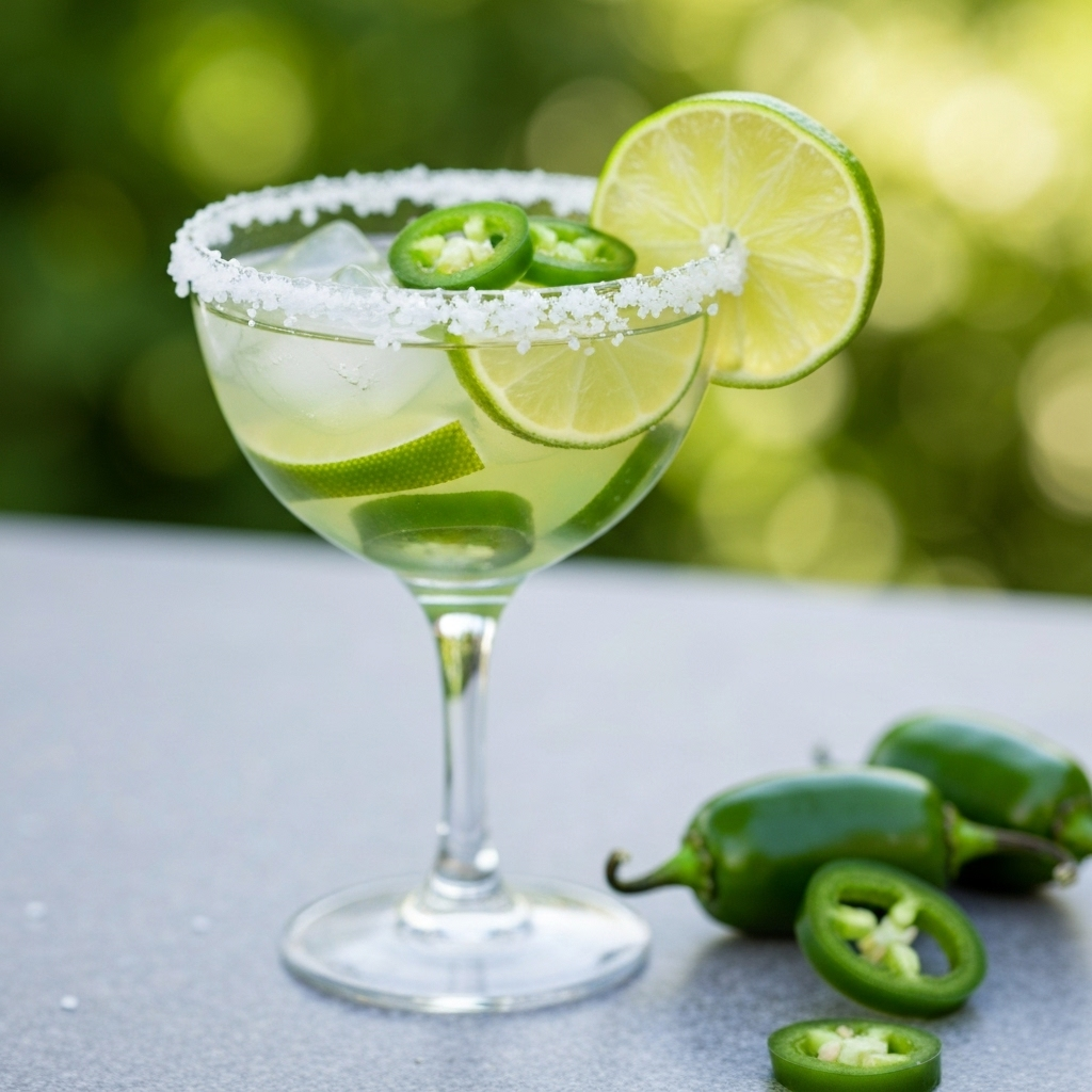 Spicy Lime Margarita craft mocktail with fresh herbs and premium mixology presentation
