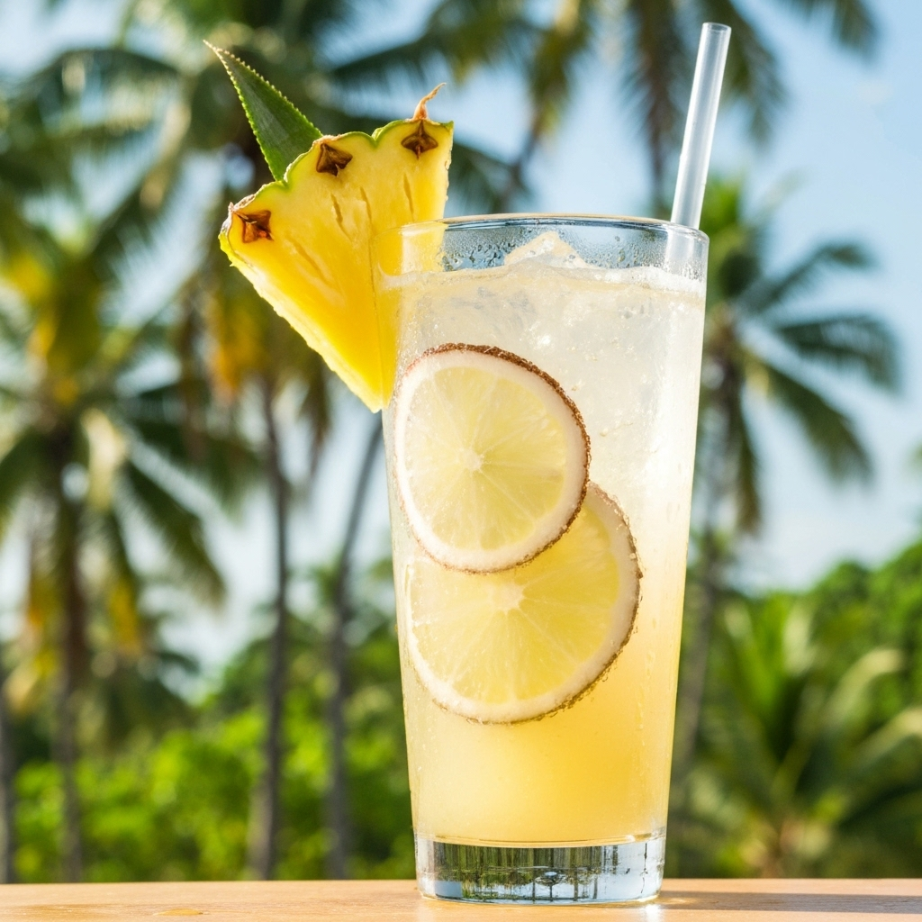 Tropical Lime Fizz mocktail with fresh garnish and vibrant citrus colors in elegant glass
